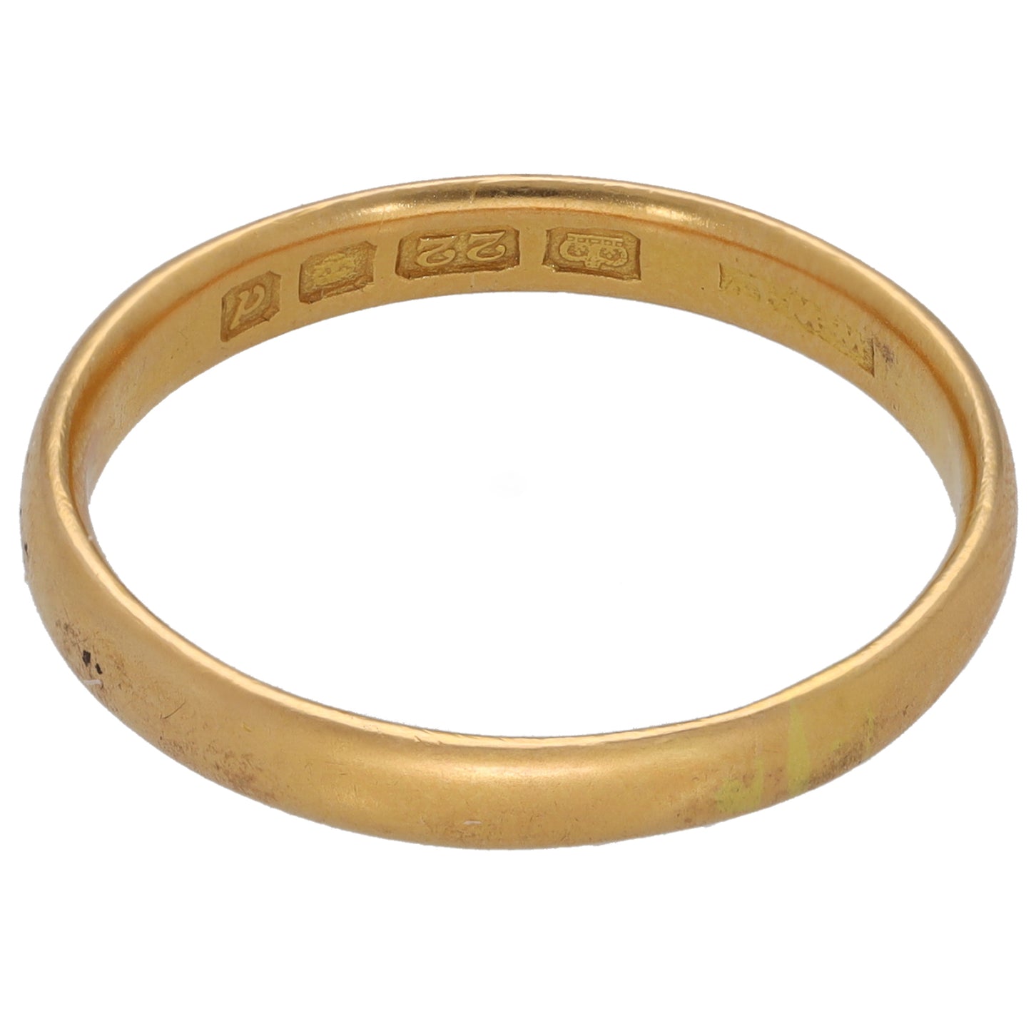 22ct gold plain wedding ring, engraved inside markings