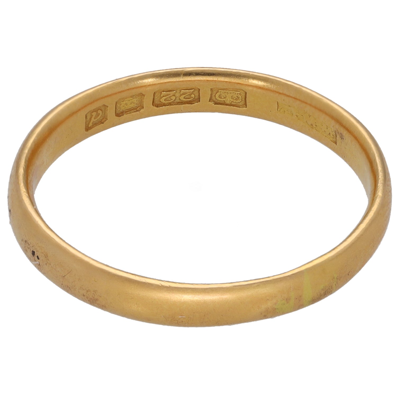 22ct gold plain wedding ring, engraved inside markings