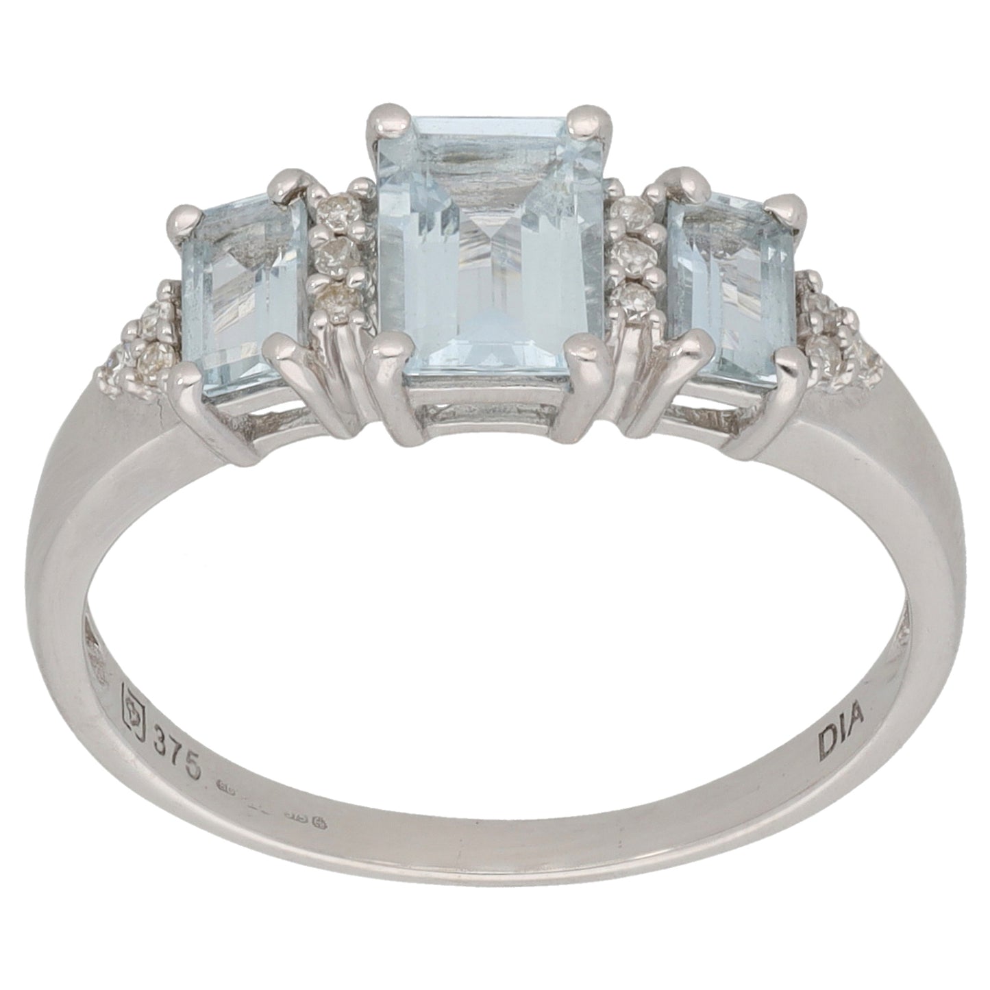 9ct White Gold Aquamarine & 0.06ct Diamond Dress/Cocktail Ring Size R