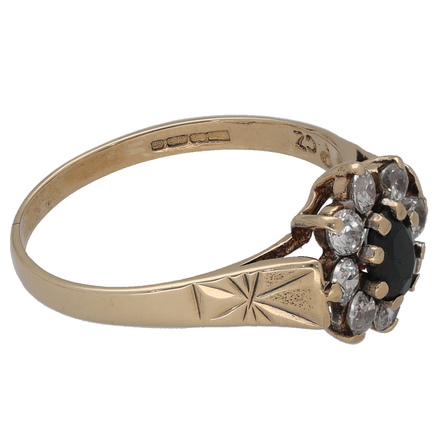 9ct Gold Sapphire & Cubic Zirconia Cluster Ring Size P