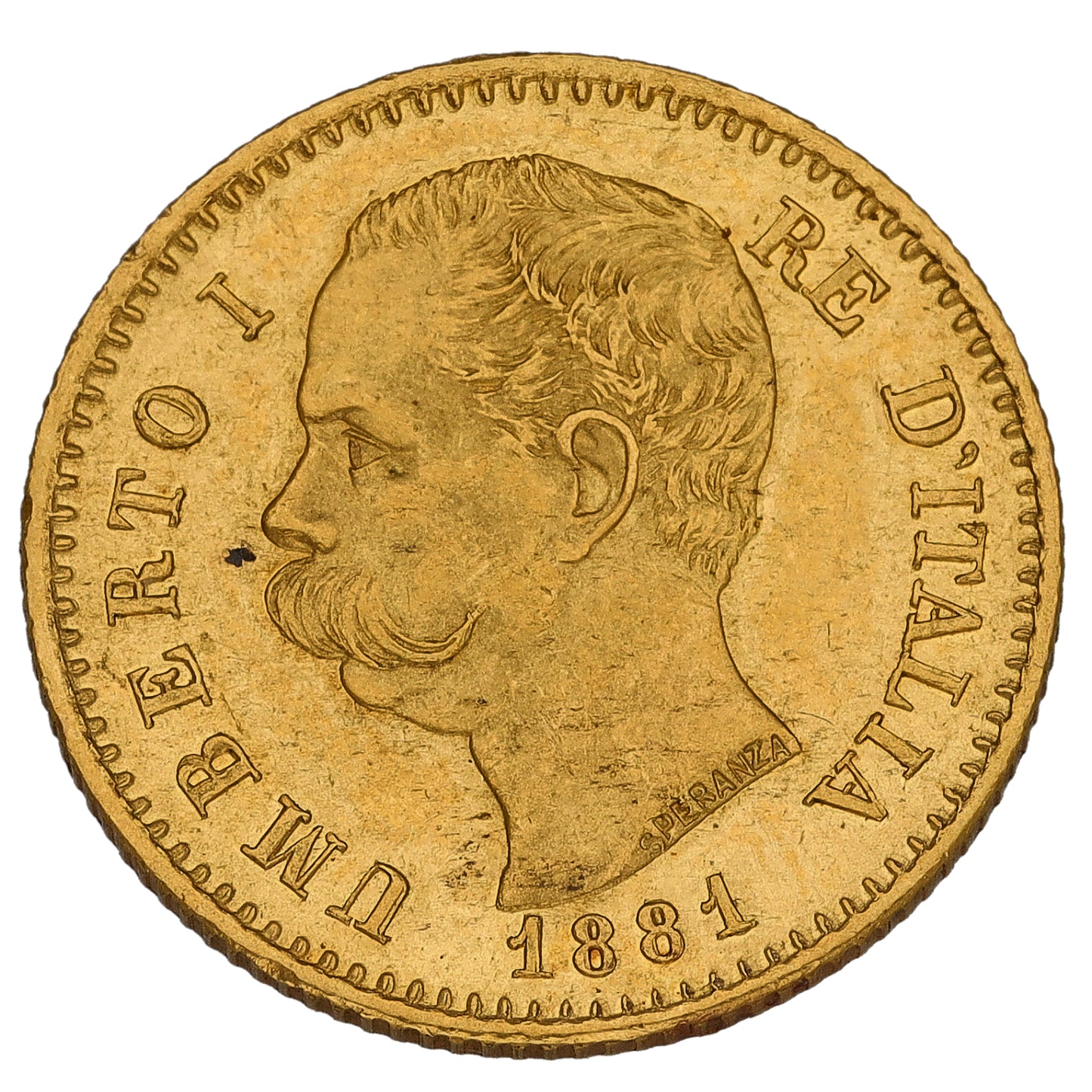22ct Gold Italian 20 Lire Coin 1881