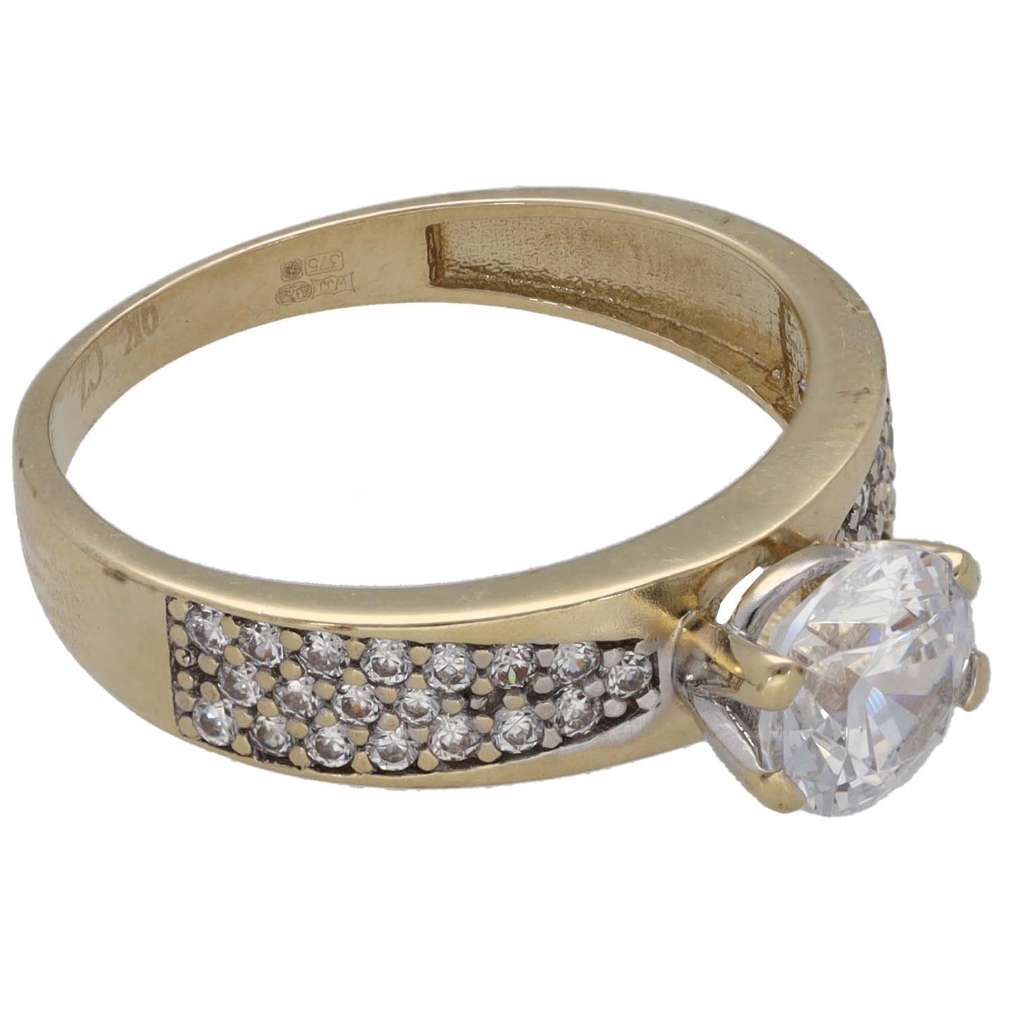 9ct Gold Cubic Zirconia Single Stone Ring With Accents Size O