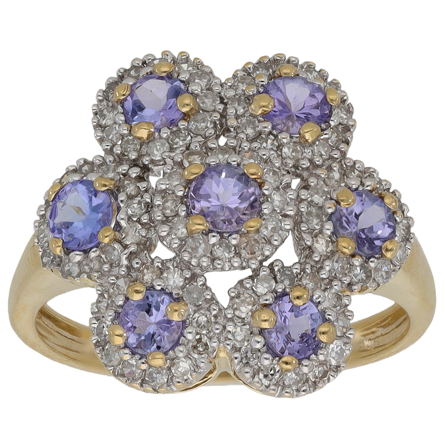 9ct Gold Tanzanite & 0.42ct Diamond Dress/Cocktail Ring Size L