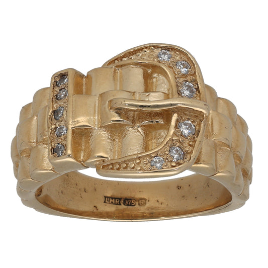 9ct Gold Cubic Zirconia Buckle Ring Size X