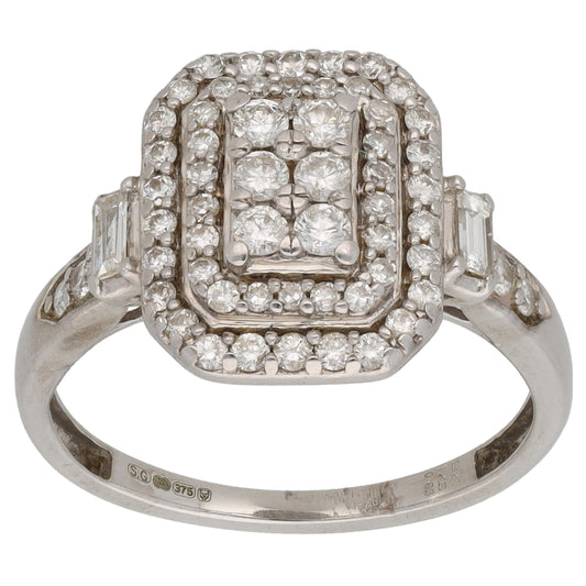 9ct White Gold 0.63ct Diamond Dress/Cocktail Ring Size M