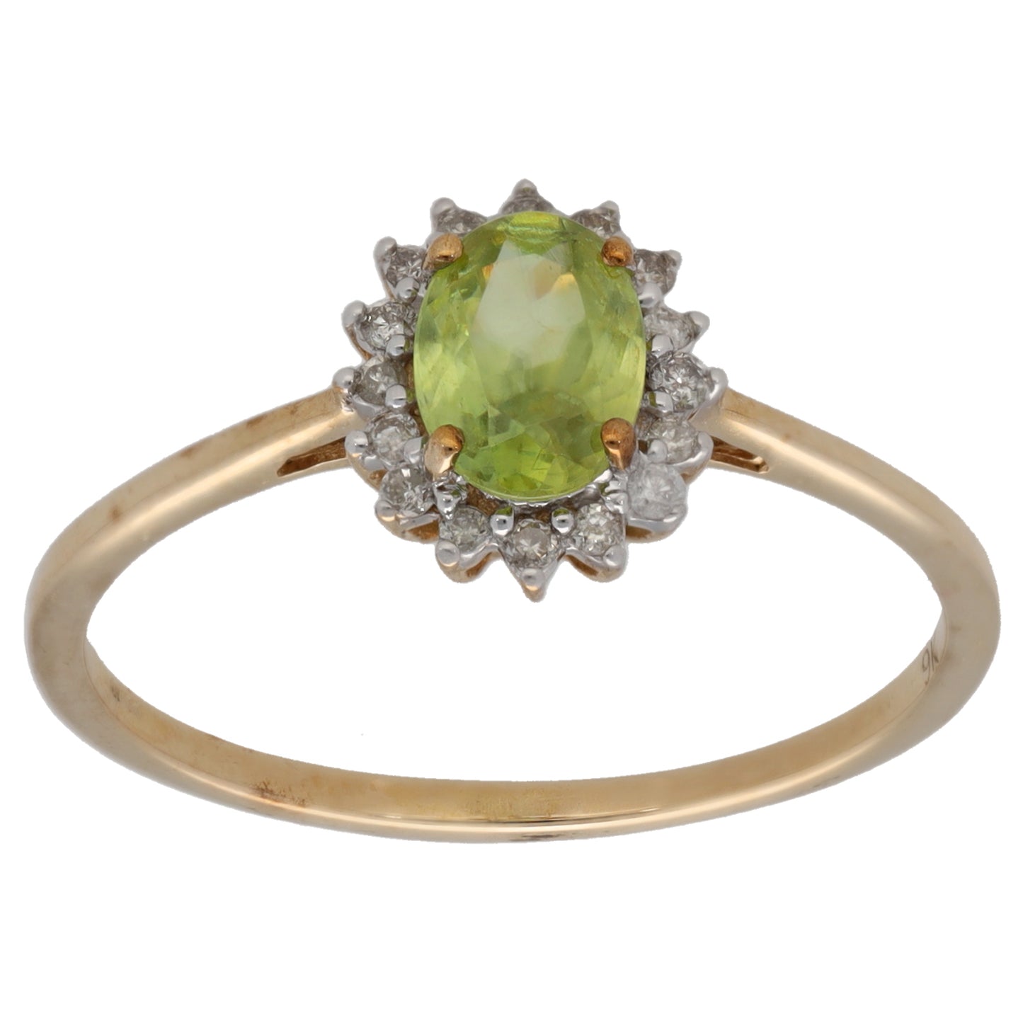 9ct Gold Sphene & 0.08ct Diamond Dress/Cocktail Ring Size S