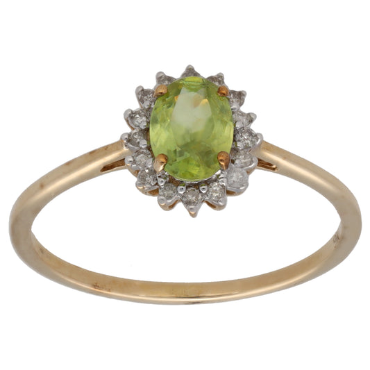 9ct Gold Sphene & 0.08ct Diamond Dress/Cocktail Ring Size S