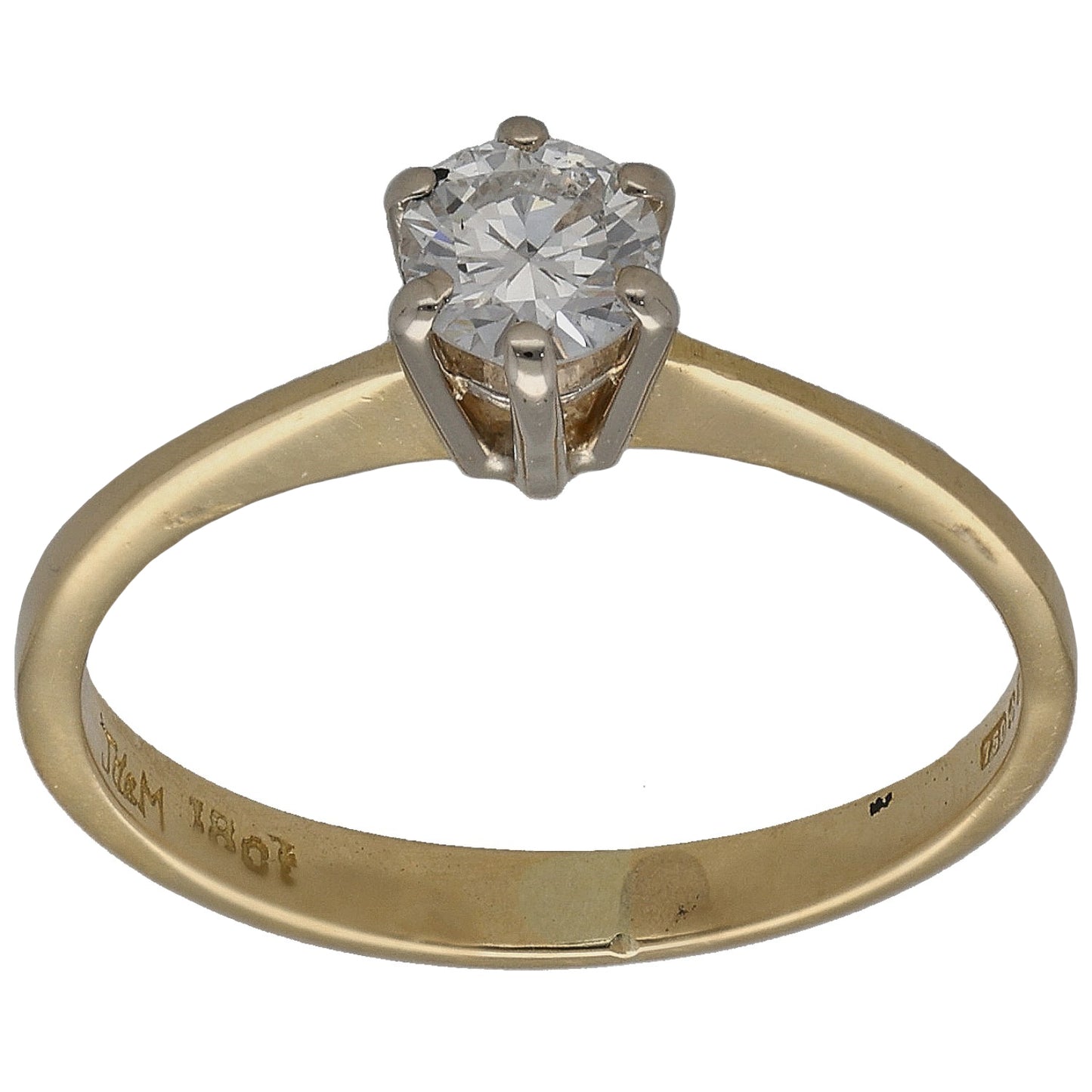 Gold solitaire diamond ring with round stone and four-prong setting