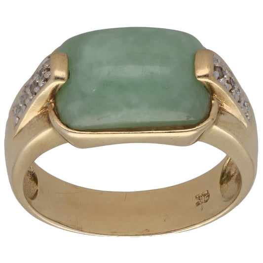 9ct Gold Jade & 0.04ct Diamond Dress/Cocktail Ring Size Q