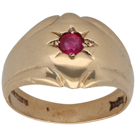 9ct gold ruby single-stone ring with star claw setting, size Q