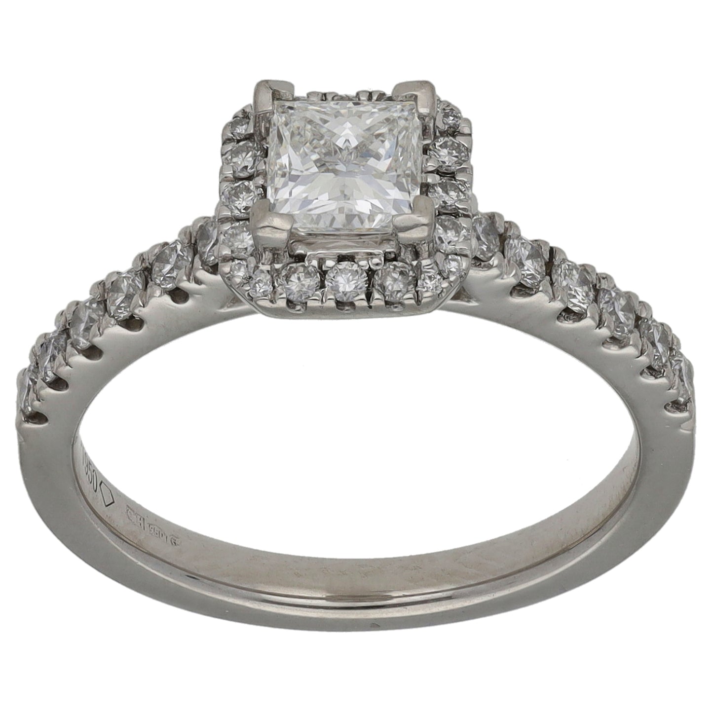 Platinum 0.94ct Diamond Halo Ring Size K