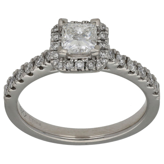 Platinum 0.94ct Diamond Halo Ring Size K