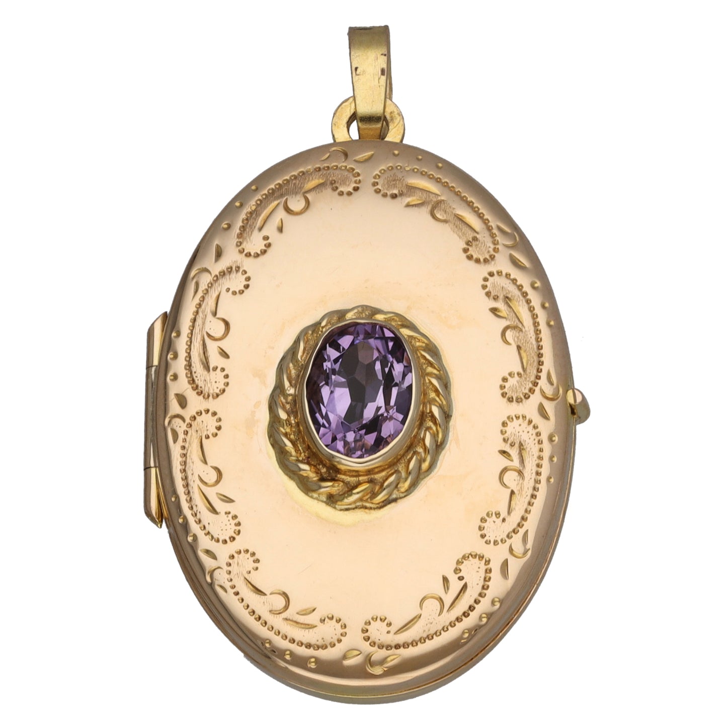 9ct Gold Amethyst Patterned Locket Pendant