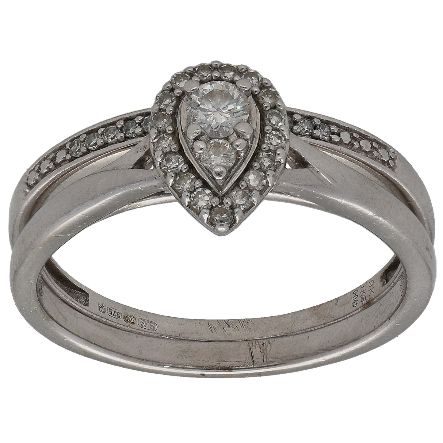 9ct White Gold 0.25ct Diamond Ring Set Size P