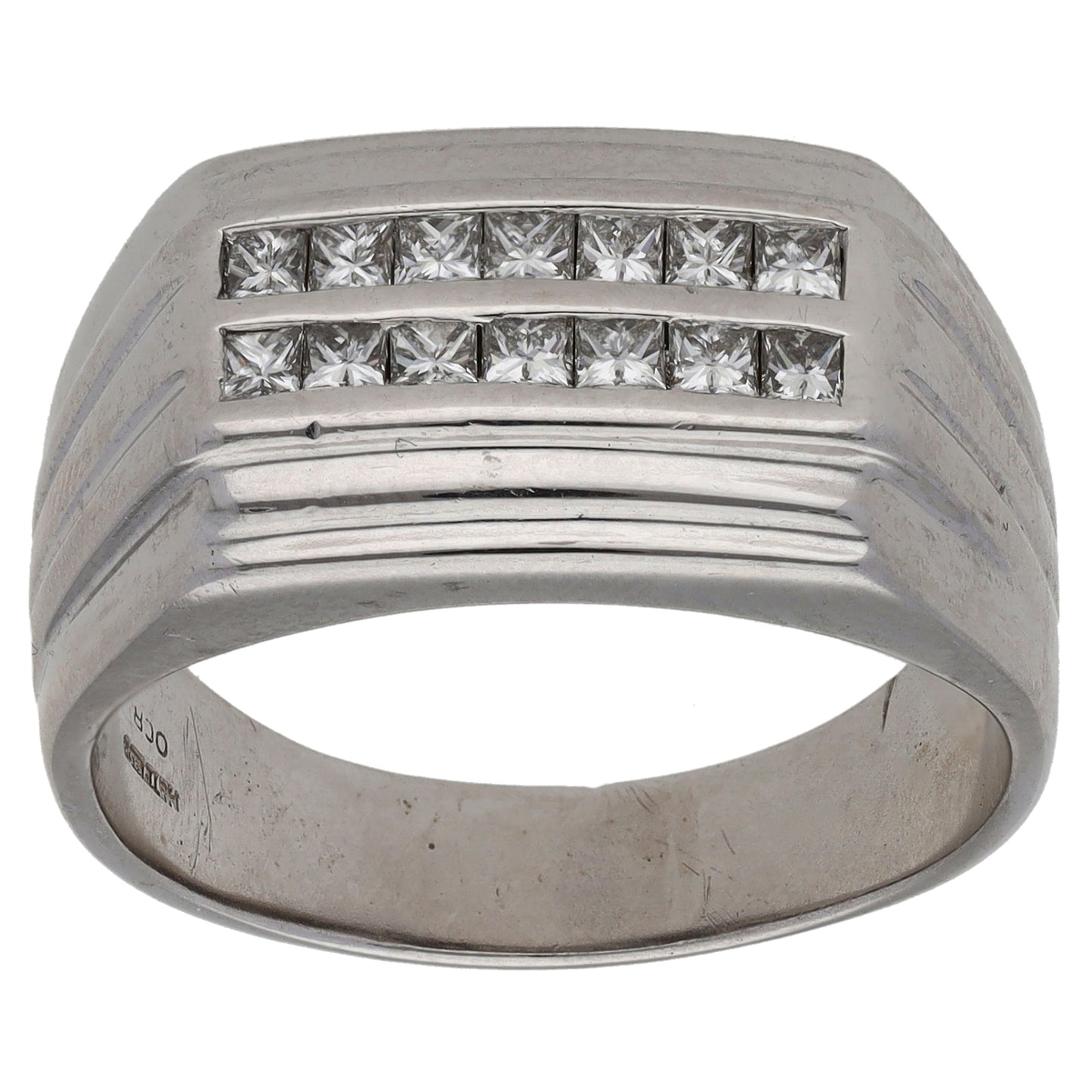 14ct White Gold 0.70ct Diamond Patterned Signet Ring Size S