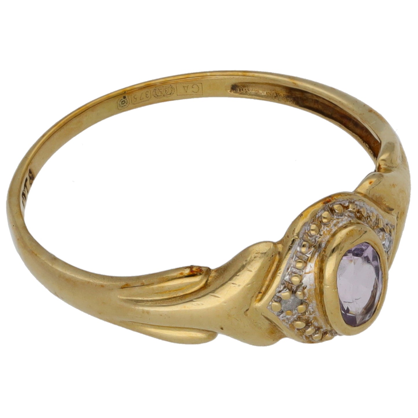 9ct Gold 0.01ct Diamond & Amethyst Dress/Cocktail Ring Size Q