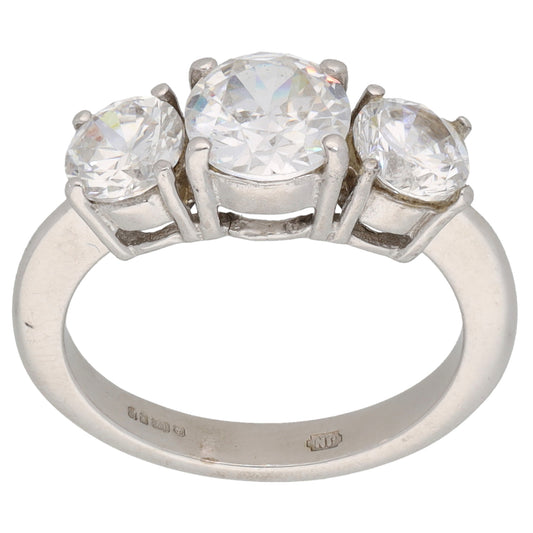 9ct White Gold Cubic Zirconia Trilogy Ring Size K