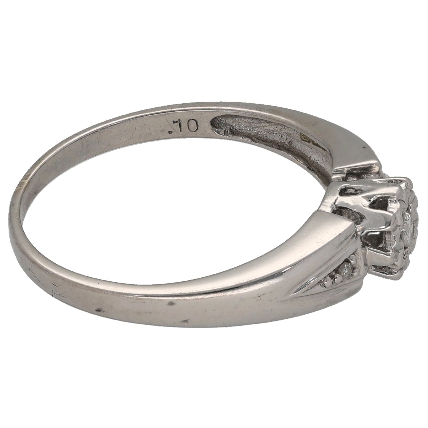 9ct White Gold 0.10ct Diamond Solitaire Ring With Accent Stones Size O