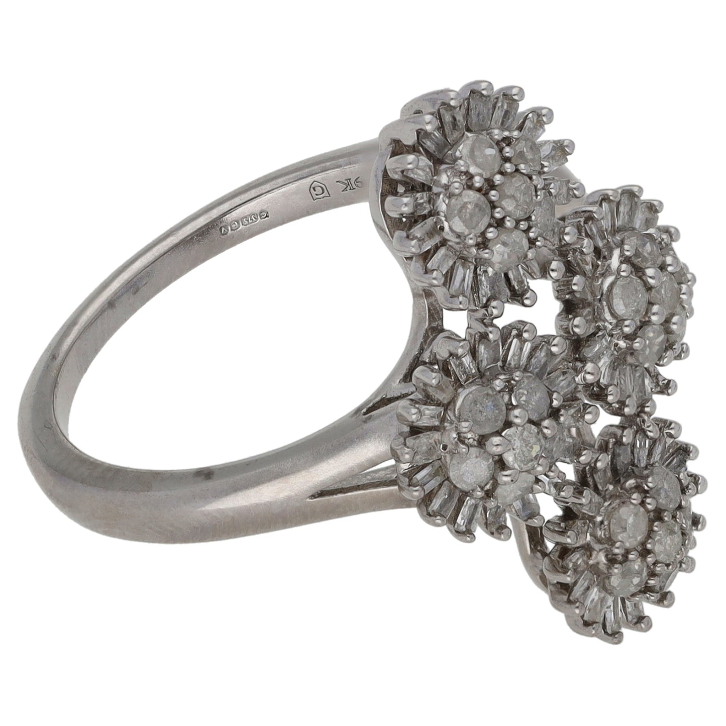 9ct White Gold 0.88ct Diamond Dress/Cocktail Ring Size P