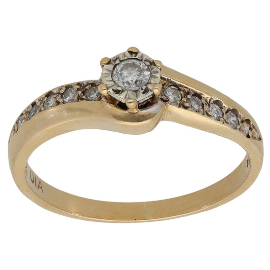 9ct Gold 0.25ct Diamond Solitaire Ring With Accent Stones Size P