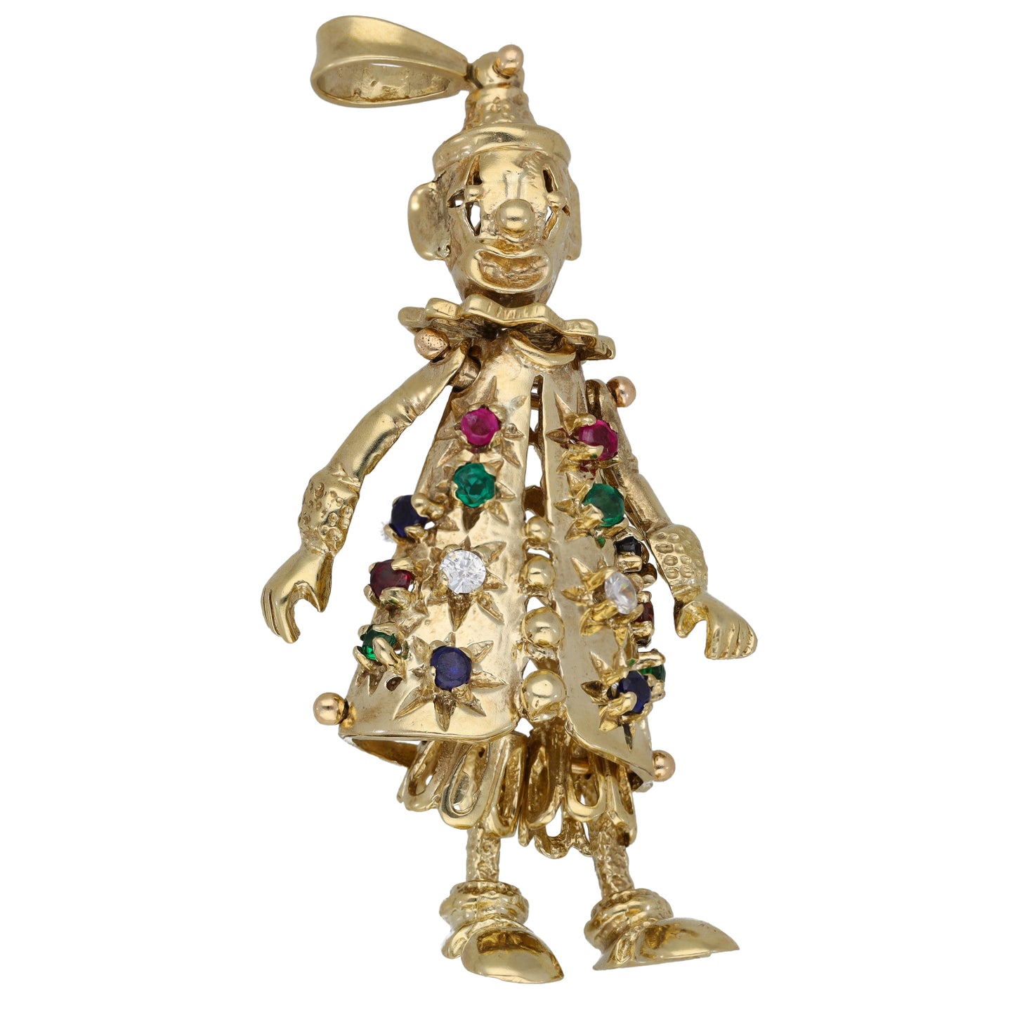 9ct Gold Ruby, Emerald, Sapphire & Cubic Zirconia Clown Pendant
