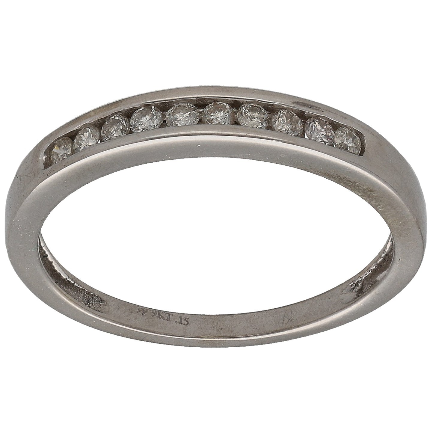 9ct white gold half eternity ring with round diamonds along top half