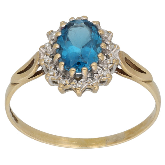 9ct Gold Topaz & 0.07ct Diamond Dress/Cocktail Ring Size V