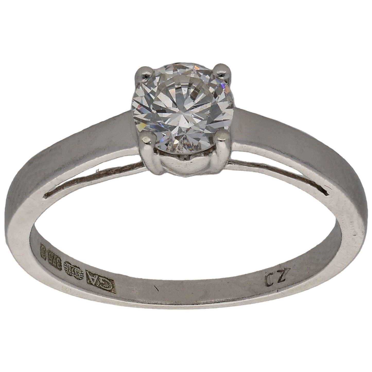 9ct White Gold Cubic Zirconia Solitaire Ring Size L