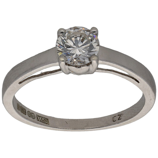 9ct White Gold Cubic Zirconia Solitaire Ring Size L