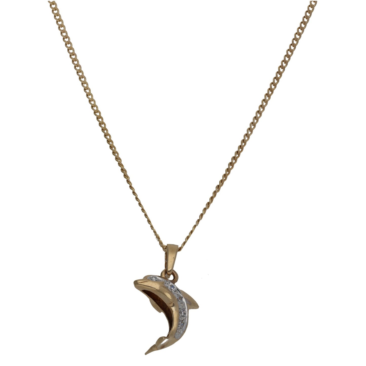 9ct Gold Cubic Zirconia Dolphin Pendant With Chain