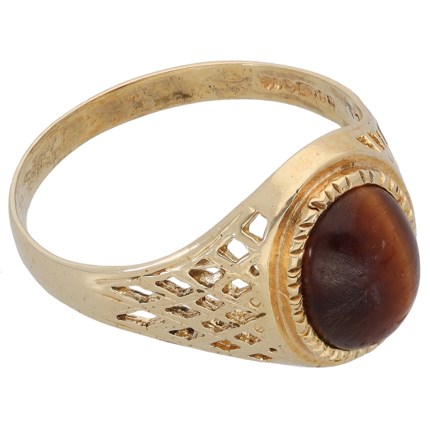 9ct Gold Tiger's Eye Single Stone Ring Size U