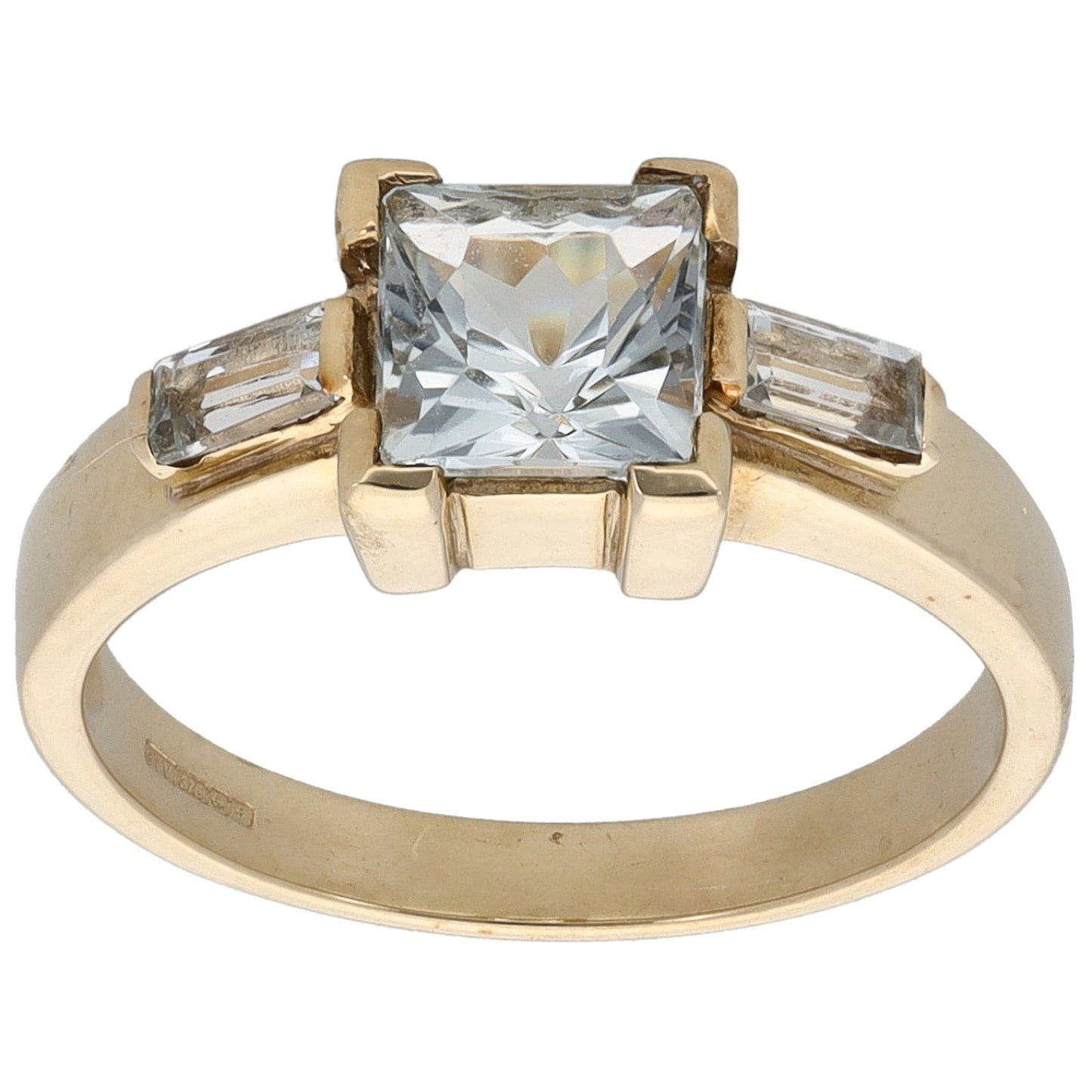 9ct Gold Aquamarine Three Stone Ring Size N