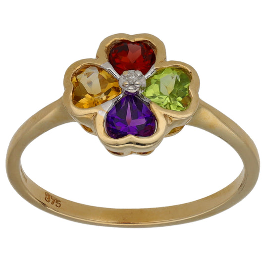9ct Gold 0.01ct Diamond, Amethyst, Peridot, Citrine & Garnet Dress/Cocktail Ring Size N