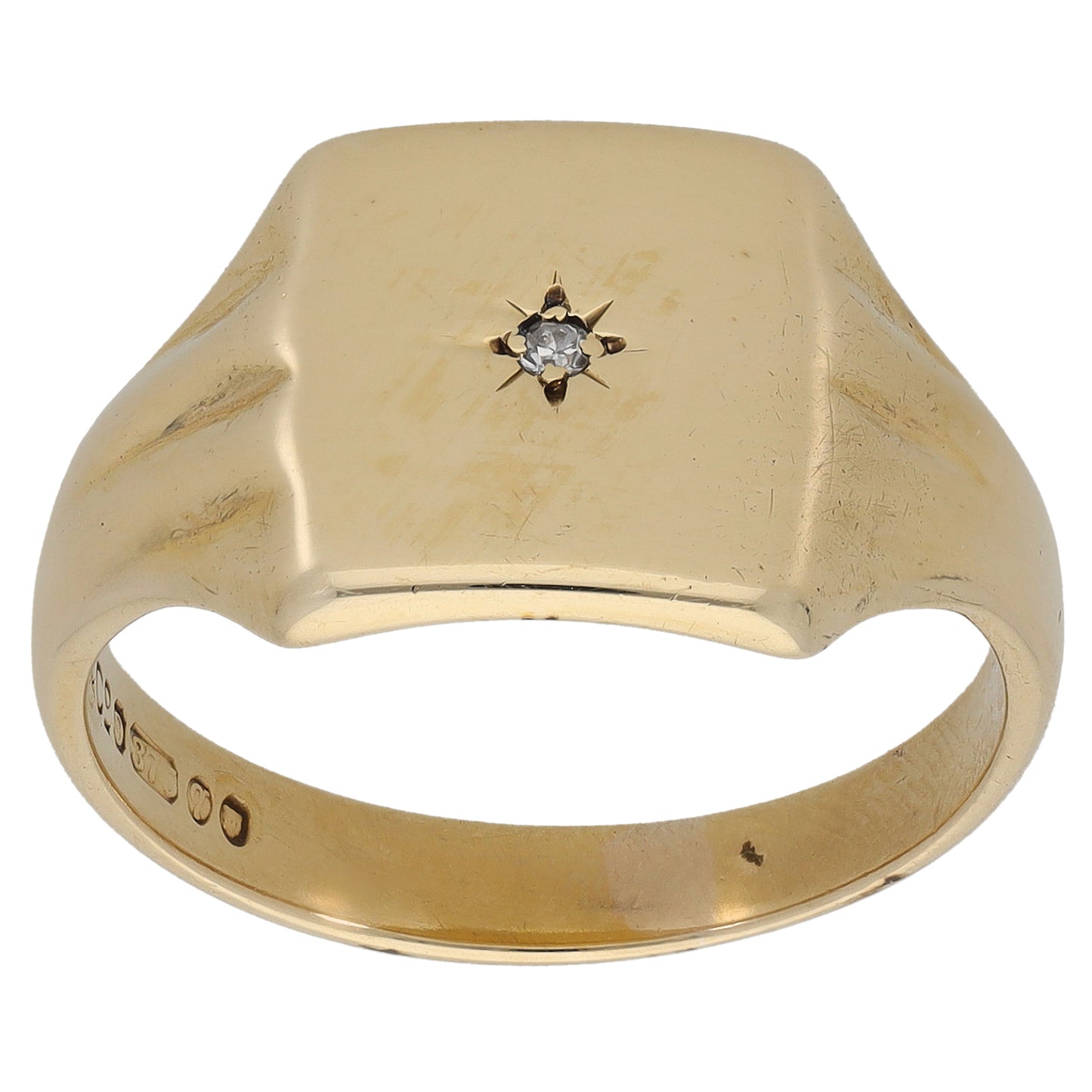 9ct Gold 0.01ct Diamond Patterned Signet Ring Size T