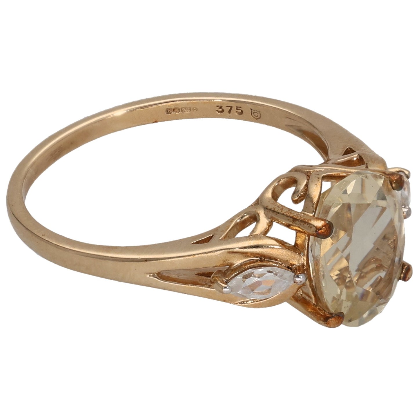9ct Gold Feldspar & Imitation Gems Three Stone Ring Size N