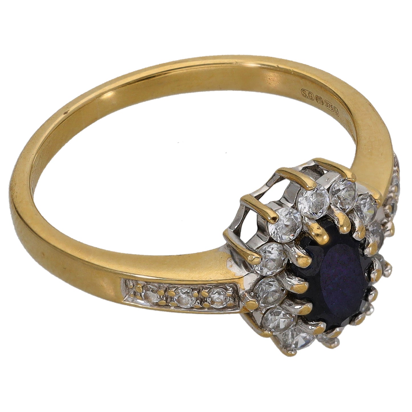 9ct Gold Sapphire & Cubic Zirconia Dress/Cocktail Ring Size P
