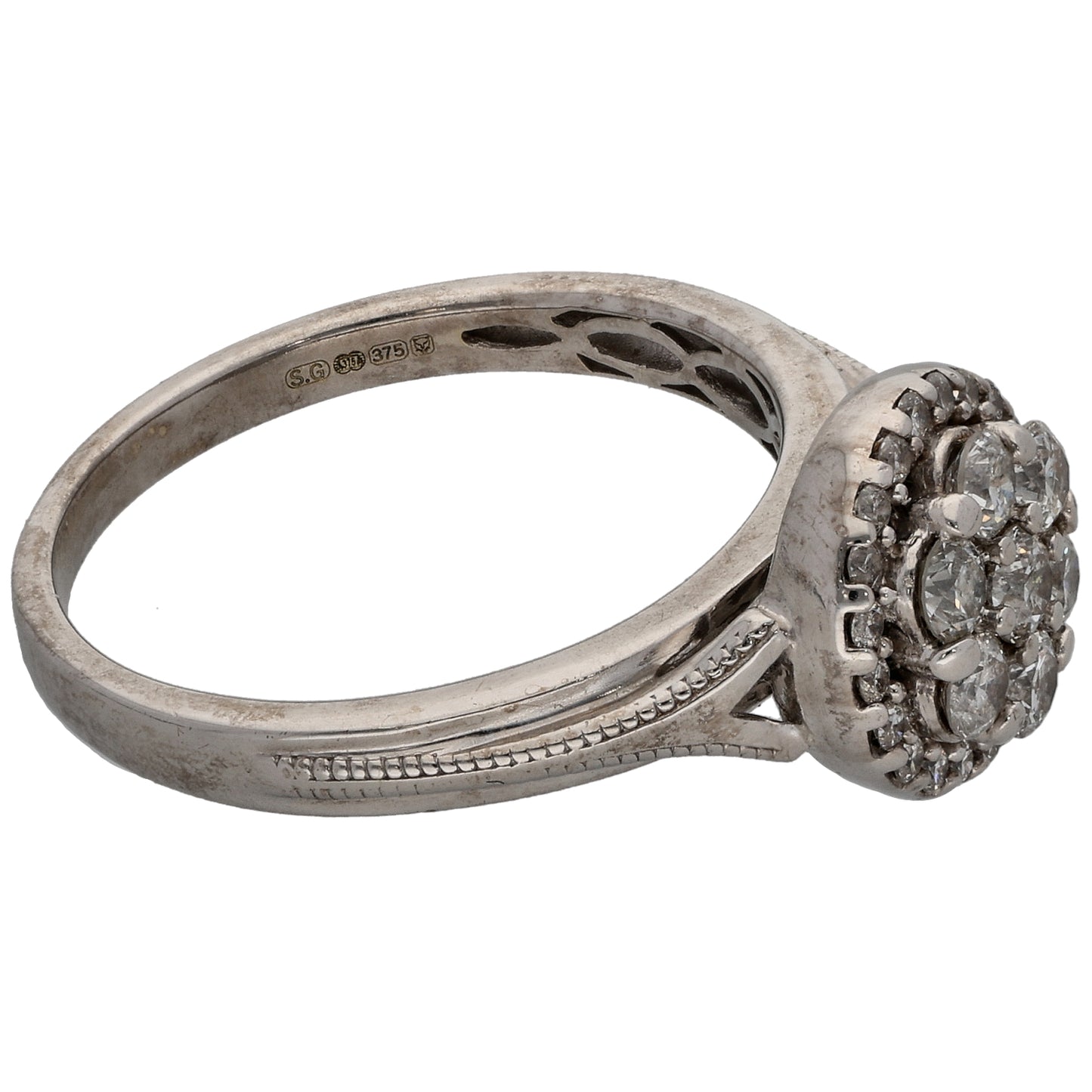 9ct White Gold 0.52ct Diamond Cluster Ring Size L