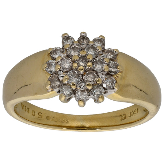 18ct Gold 0.50ct Diamond Cluster Ring Size L