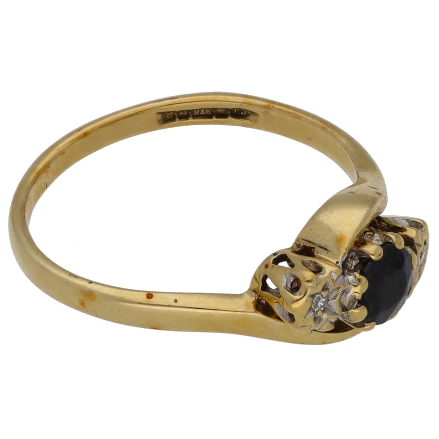 9ct Gold 0.01ct Diamond & Sapphire Trilogy Ring Size M