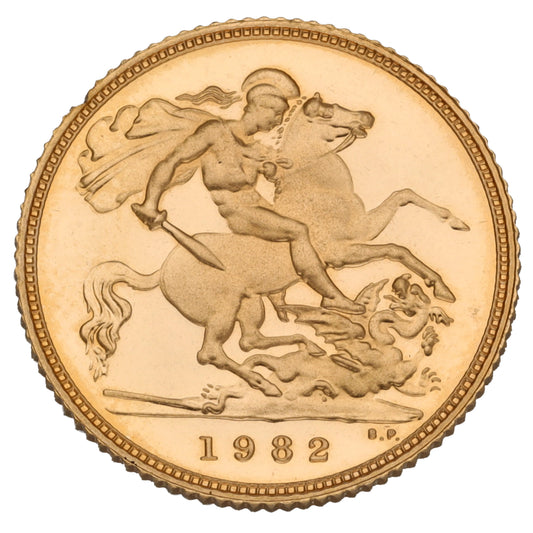 22ct Gold Queen Elizabeth II Half Sovereign Coin 1982