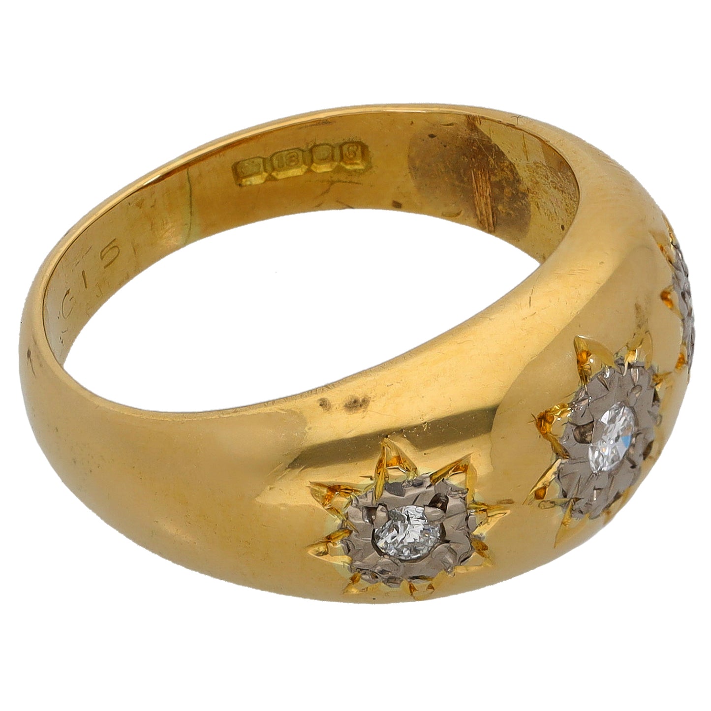 18ct Gold 0.15ct Diamond Three Stone Ring Size O