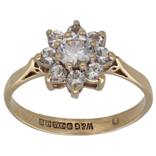 9ct Gold Cubic Zirconia Cluster Ring Size M