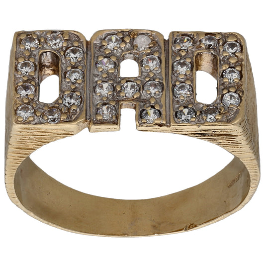 9ct Gold Cubic Zirconia Dad Ring Size T