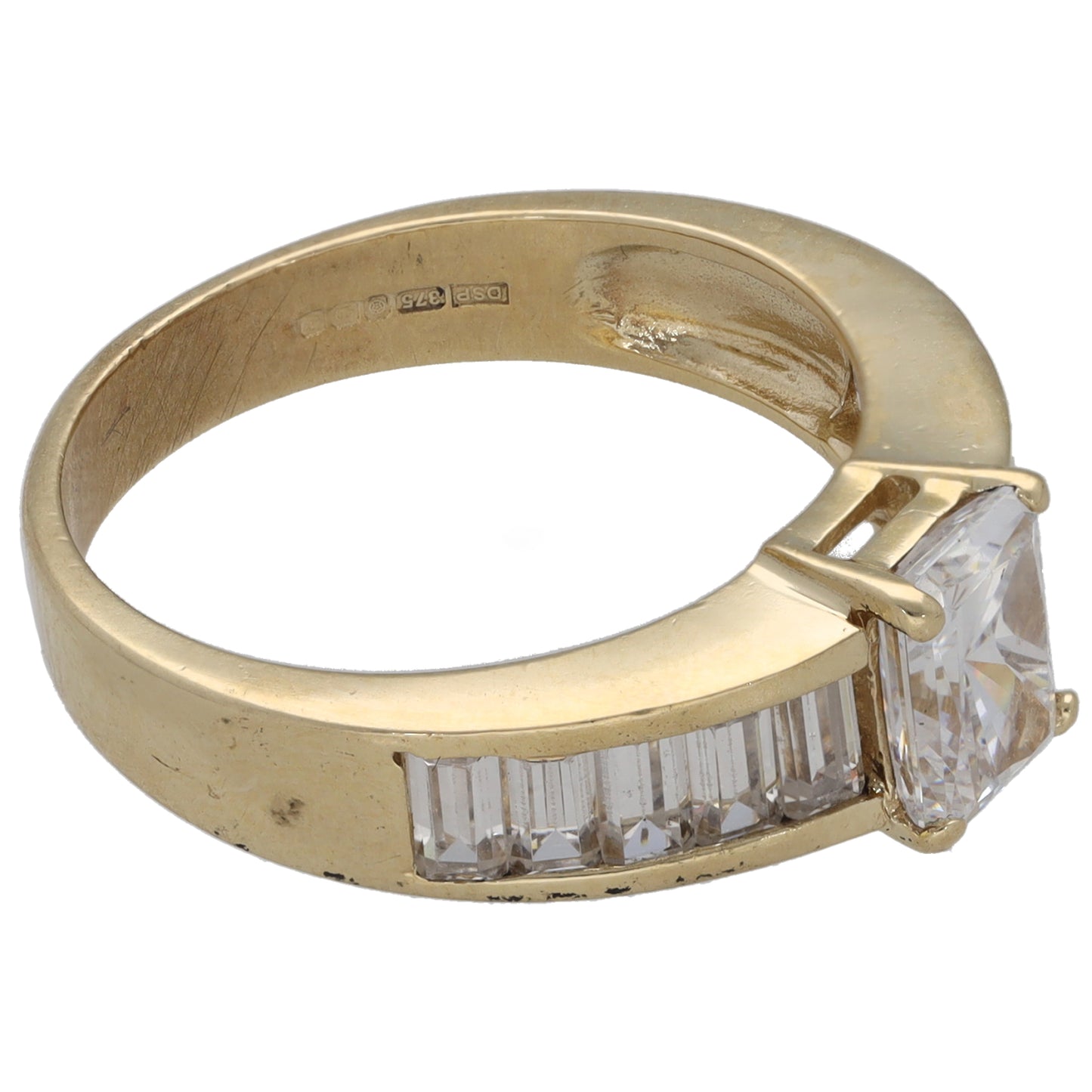 9ct Gold Cubic Zirconia Single Stone Ring With Accents Size N