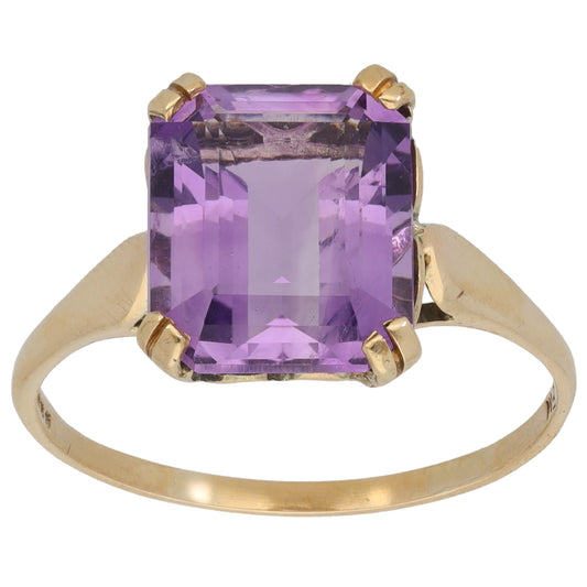 9ct Gold Amethyst Single Stone Ring Size U