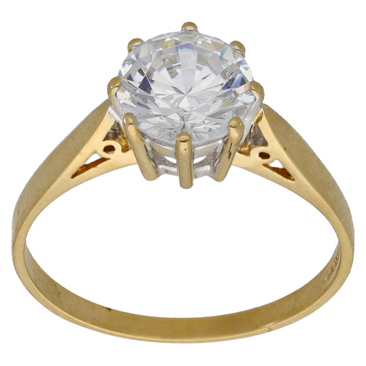 14ct Gold Cubic Zirconia Single Stone Ring Size R