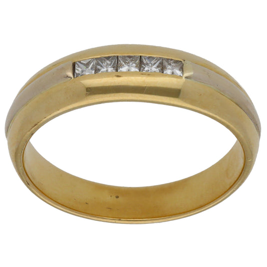 9ct Gold 0.025ct Diamond Patterned Wedding Ring Size T