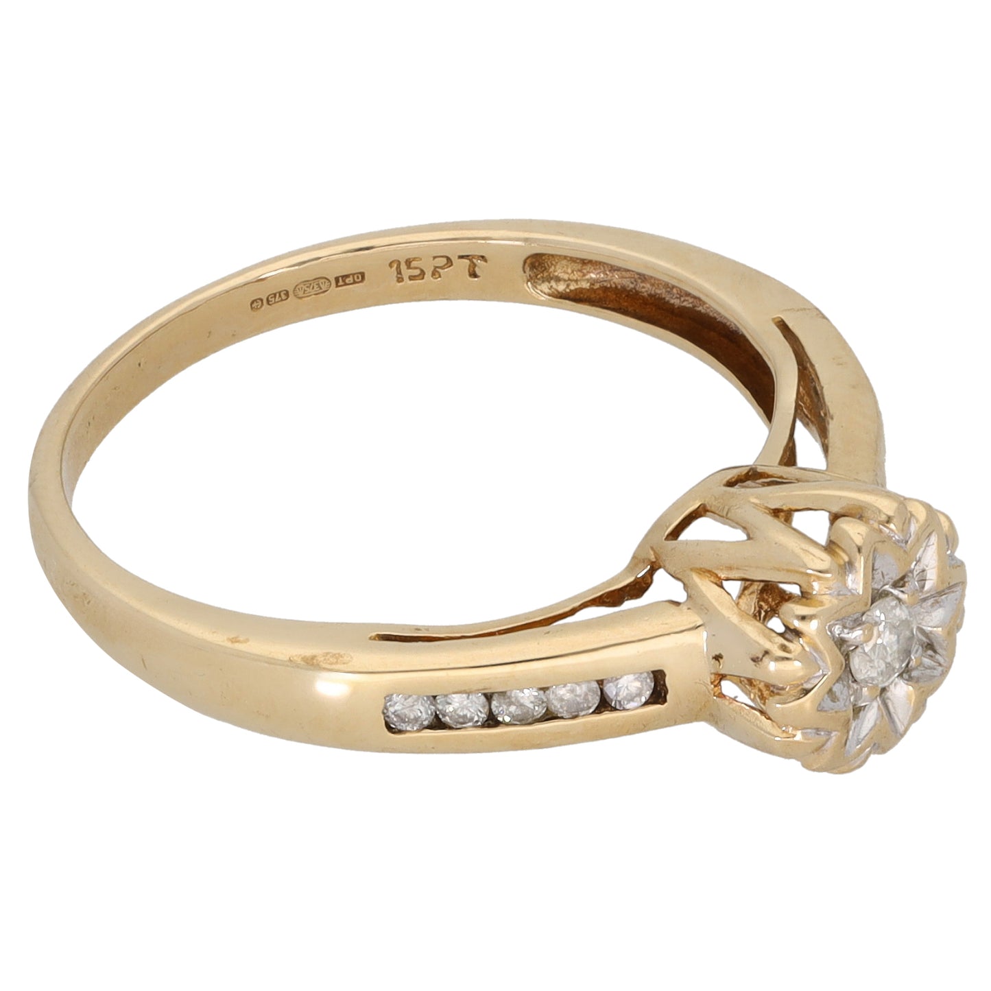 9ct Gold 0.15ct Diamond Solitaire Ring With Accent Stones Size N