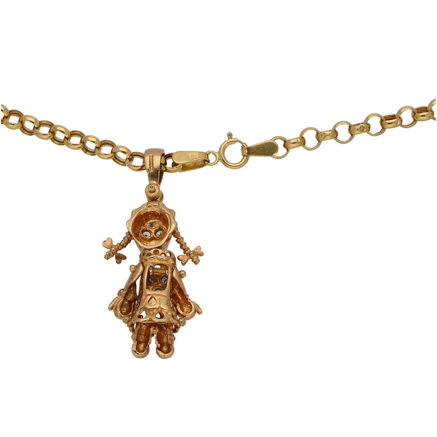 9ct Gold Imitation Gems Dolly Pendant With Chain