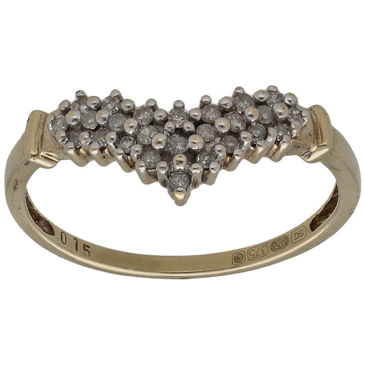 9ct gold wishbone ring with round diamond cluster across the top